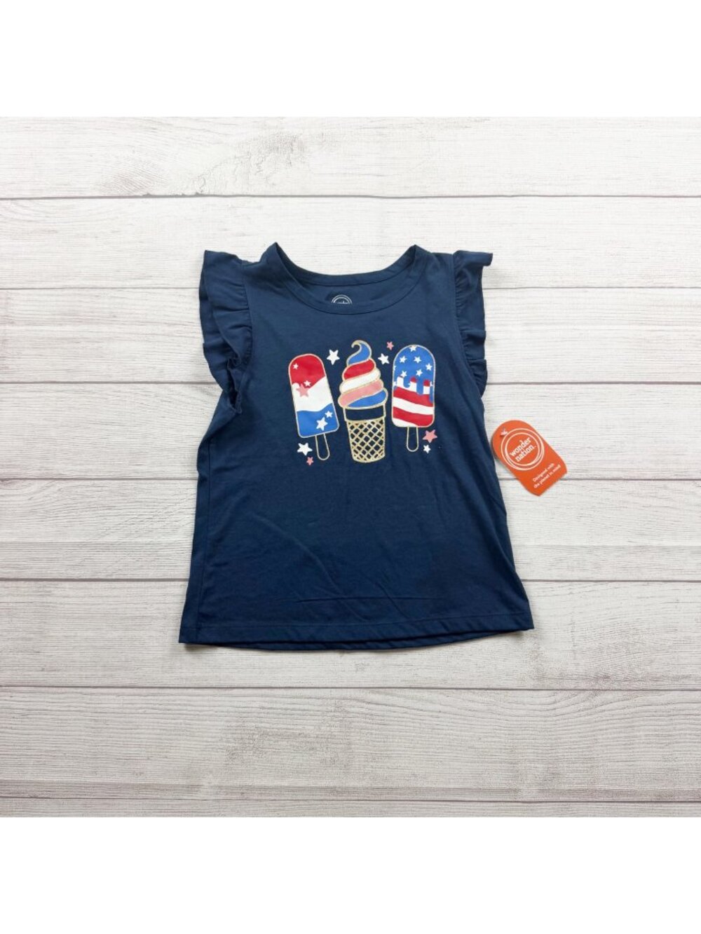 Wonder Nation Girls Patriotic Ice Cream Print Ruffle Sleeve Tank Top NWT M 7-8